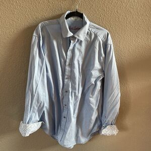 ROBERT GRAHAM Shirt Mens XL Blue Paisley  Button Up Long Sleeve Flip Cuff